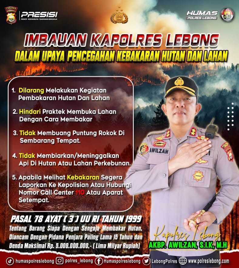Kapolres Lebong Imbau Masyarakat Berpartisipasi Cegahan Kebakaran Hutan dan Lahan